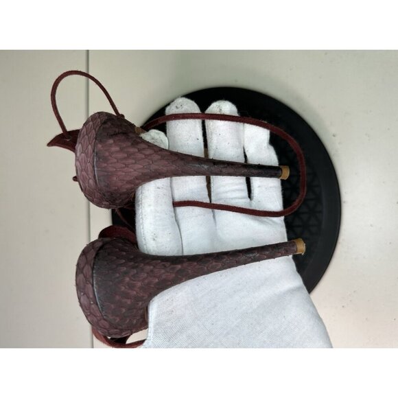 Aquazzura Burgundy Suede Leather Open Toe Lace Up Heels 39.5 / 9.5 US - Picture 5 of 12